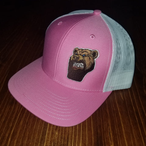 Lone Bear Beard Trucker Hat Pink/White
